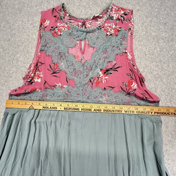 Umgee Sleeveless Dress Womens Large Pink Blue Floral Lace Keyhole Gauzy Flowy - Picture 9 of 12